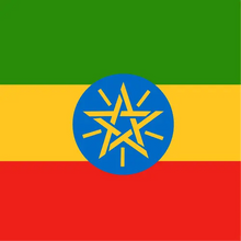 Flag with green, yellow, and red horizontal stripes and a blue circle with a yellow star in the center.