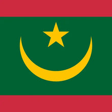 The national flag of Mauritania, featuring a green field with a yellow crescent and star, bordered by red stripes at the top and bottom.