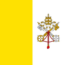 Flag of the Vatican City with a central emblem on a yellow and white background